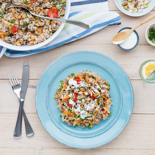 Persian Lamb Rice Pilaf with Sultanas, Almonds and Pistachios