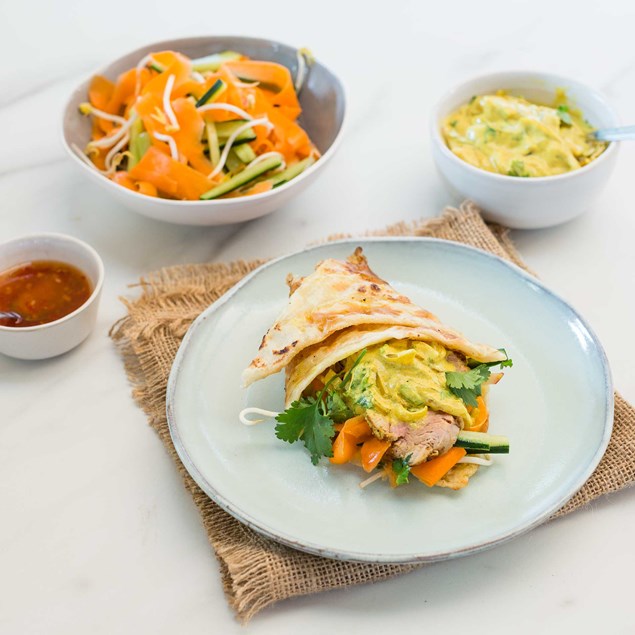Indian Pork Roti with Yoghurt Sauce and Crunchy Salad