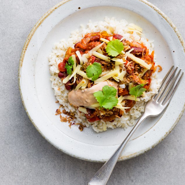 Vegetarian Chilli with Brown Rice and Smoked Hickory Yoghurt