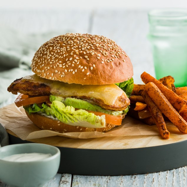 Spiced Chicken Burger with Ranch Sauce & Avocado