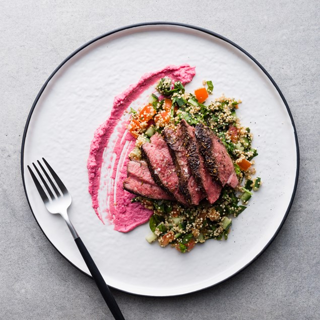 Za’atar Lamb with Quinoa Tabbouleh and Hummus