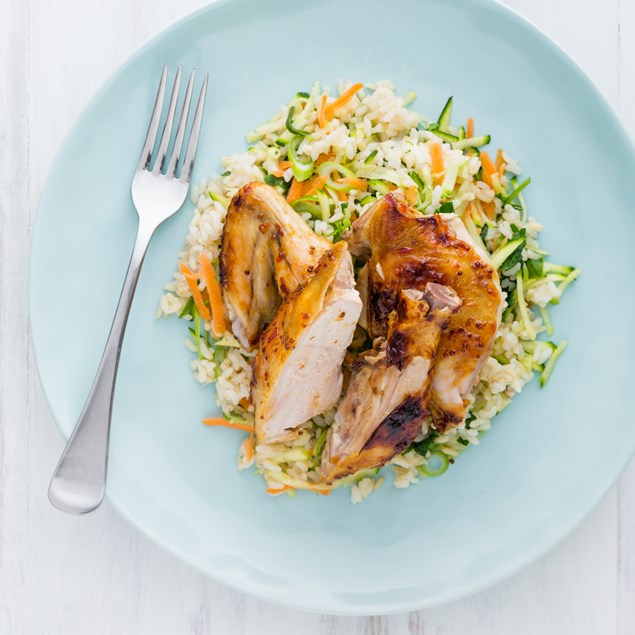Stone Fruit and Ginger Glazed Chicken with Brown Rice Salad