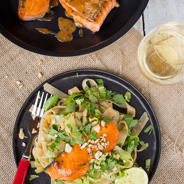 Thai-Glazed Salmon with Vegetable Pad Thai