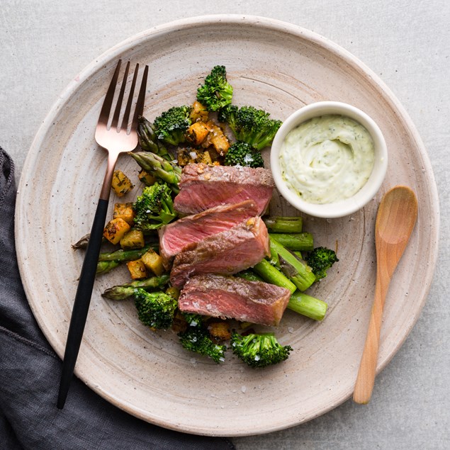 Beef Scotch Fillet with Herb Roasted Potatoes and Aioli 