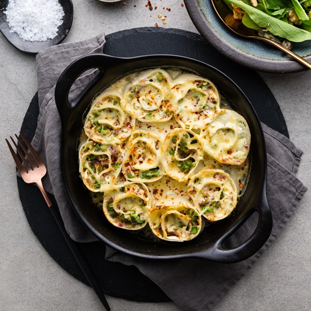 Spring Rotolo with Ricotta and Gorgonzola Cream