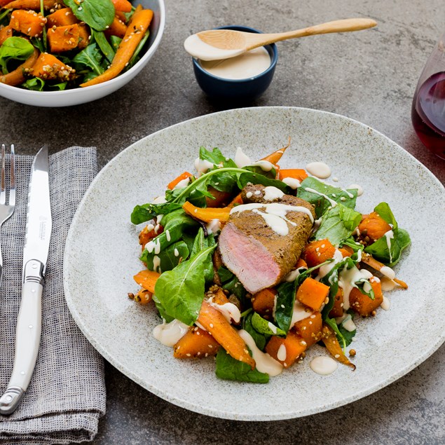 Ras El Hanout Lamb with Maple Pumpkin and Pomegranate Yoghurt