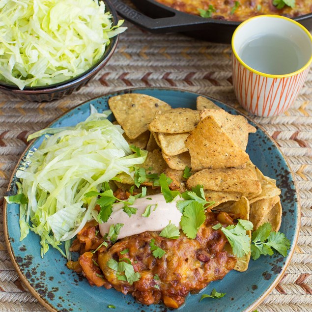 Vegetable and Bean Nachos with Chipotle Sour Cream