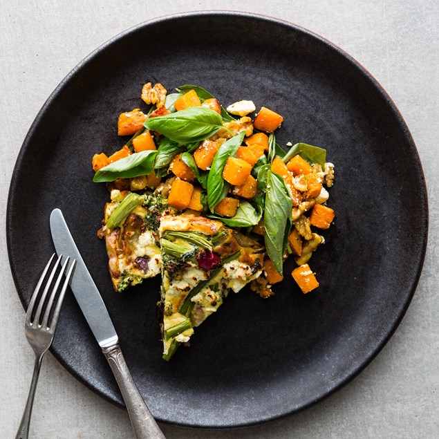 Southern Flame Yam Frittata with Pumpkin and Spinach Salad