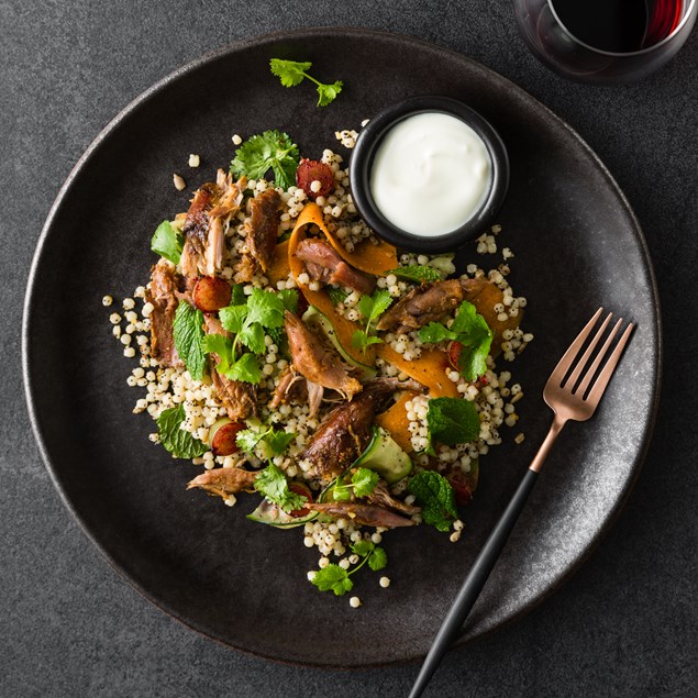 Harissa Roasted Lamb Shank  with Smoked Almond Couscous Salad 