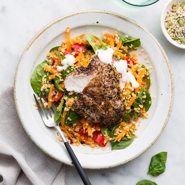Chicken Bulgur Salad with Toum