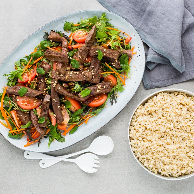 Shaking Beef Salad with Brown Rice