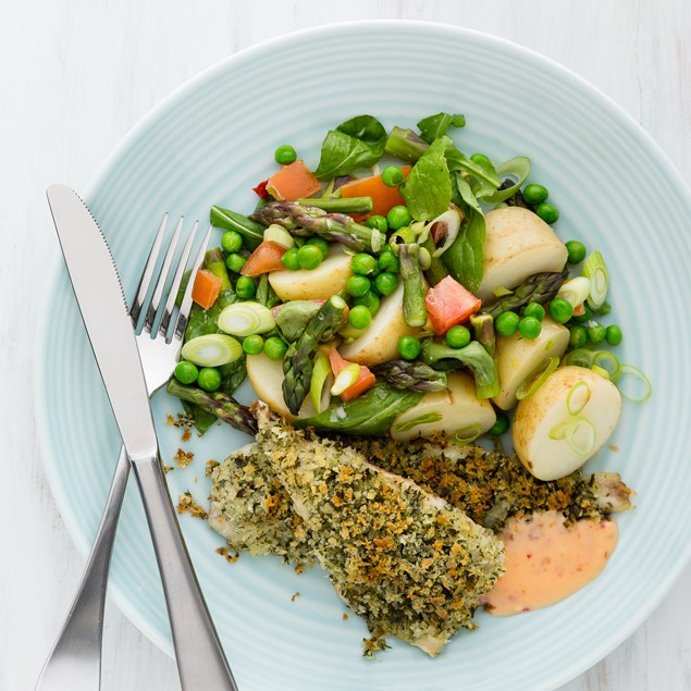 Parsley-Crumbed Fish with Spring Potato Salad