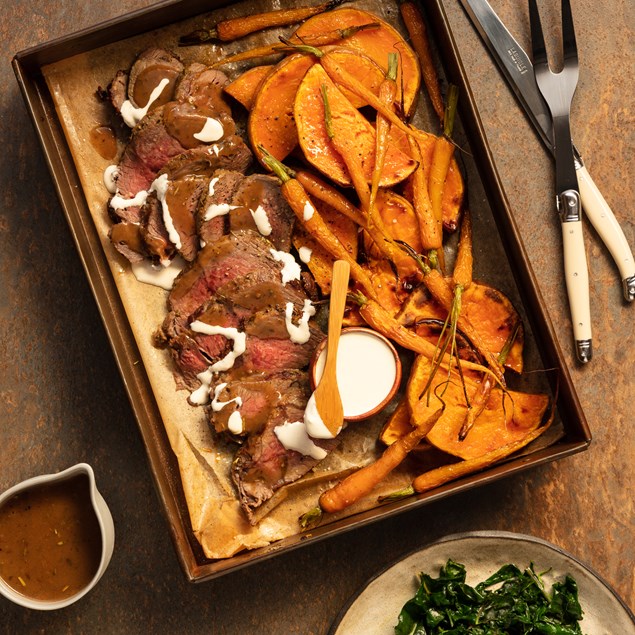 Roast Beef with Roasted Pumpkin and Horseradish Cream