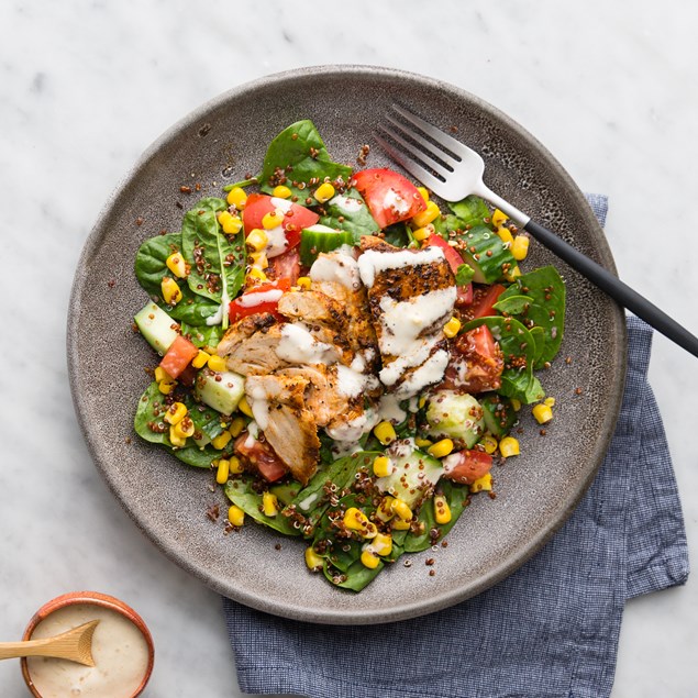 Southern Pork Steak with Quinoa and Smoky Jalapeno Creme