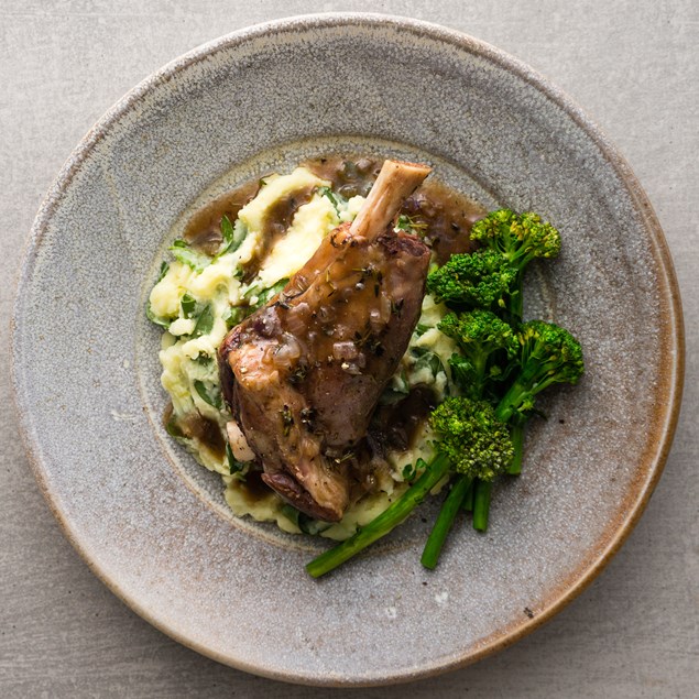 Lamb Shank with Creamy Mash and Greens