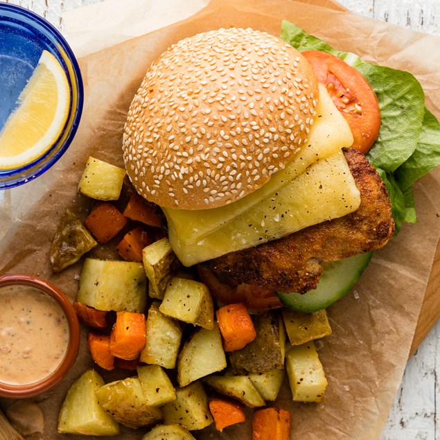 Moroccan Chicken Burger with Eggplant Aioli