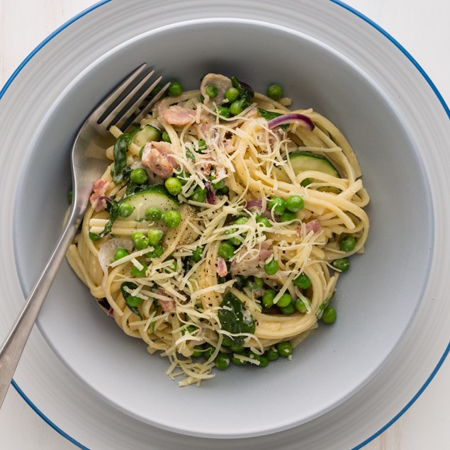 Creamy Bacon and Pea Linguine