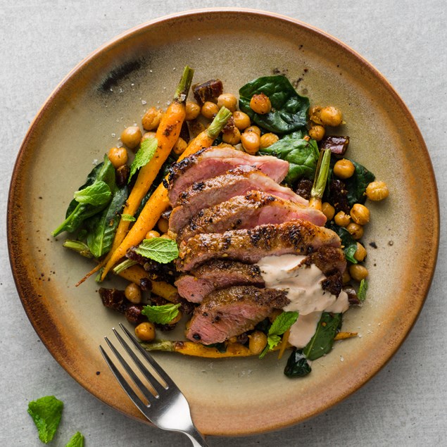 Harissa Lamb with Chickpea, Date and Carrot Salad