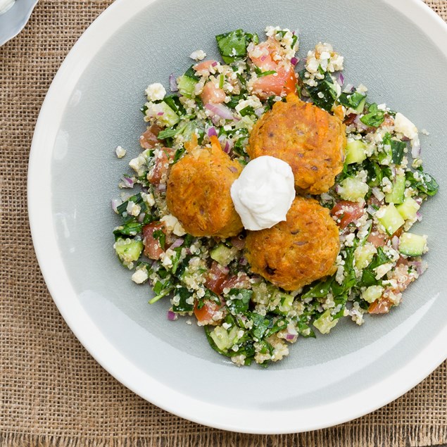 Homemade Falafel with Summer Quinoa and Tahini Yoghurt