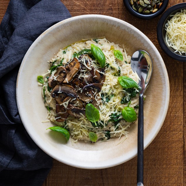Cauliflower Risotto with Garlic Mushrooms & Cashew Cream