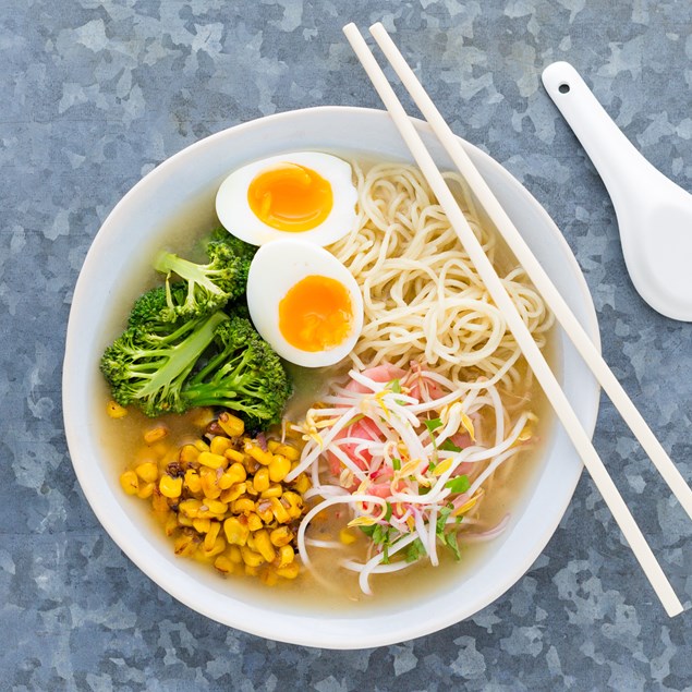 Ramen with Spiced Corn and Pickled Ginger Salad