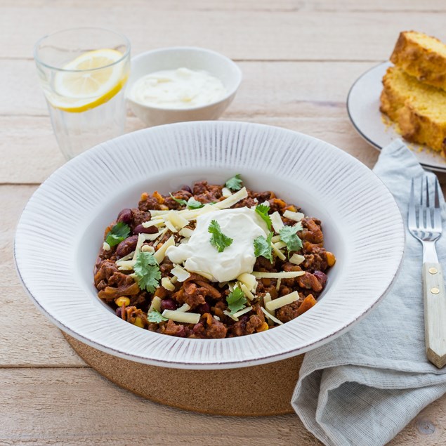 Beef Chilli Con Carne with Corn Bread and Honey