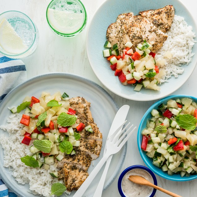 Jamaican Jerk Chicken with Coconut Rice & Pineapple Salsa