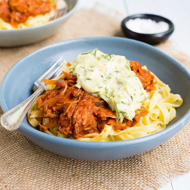 Pulled Pork Ragu with Courgette Cream