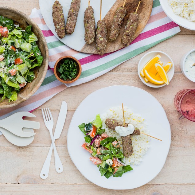 Pork Kofta with Lemon Rice and Mint Dip