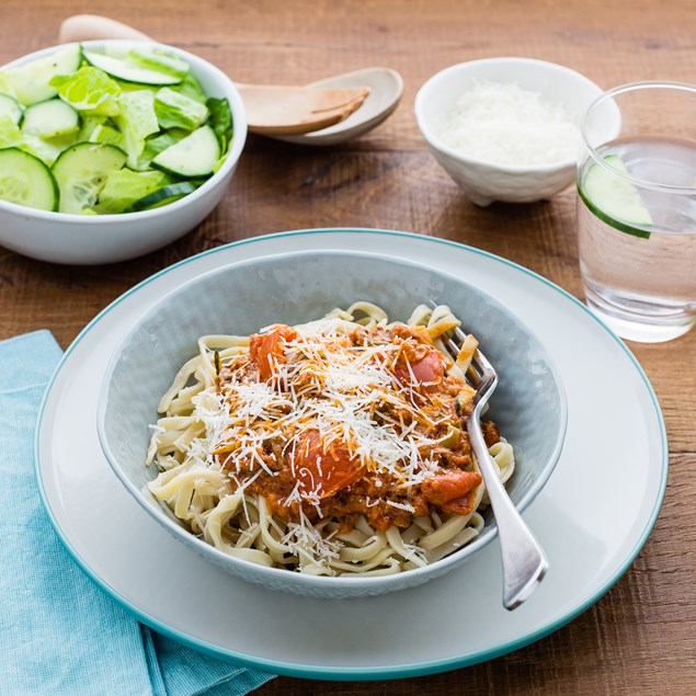 Creamy Bacon Fettuccine with Salad