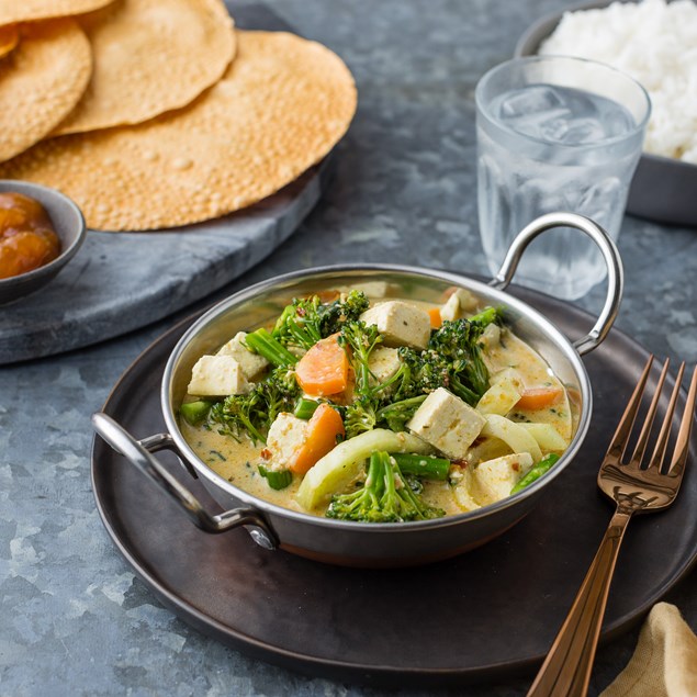 Tofu Korma with Rice Popadoms and Mango Chutney