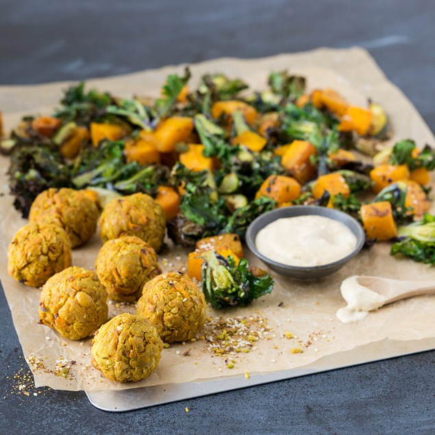 Lime Falafel with Middle Eastern Roast Pumpkin Salad