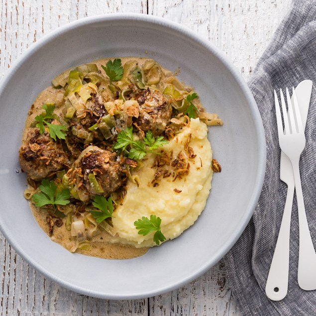 Creamy Beef Meatballs with Potato Mash