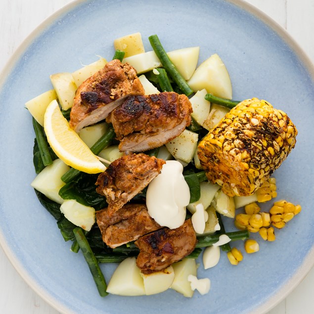 BBQ Chicken with Blackened Corn and Potato Salad