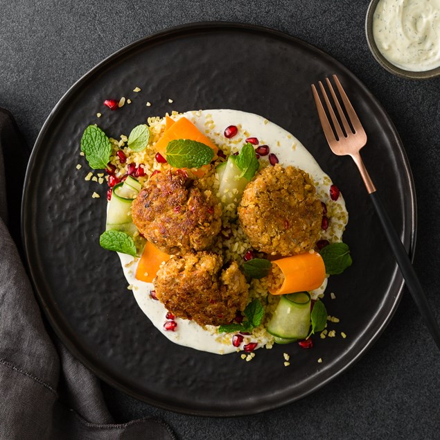 Greek Chicken Keftedes with Pomegranate and Tzatziki