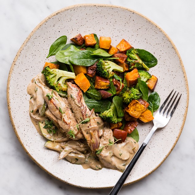 Creamy Chicken with Roasted Kumara and Broccoli