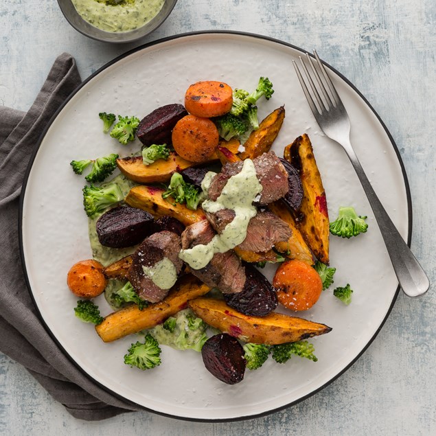 Chimichurri Lamb with Roast Kumara and Beet Salad