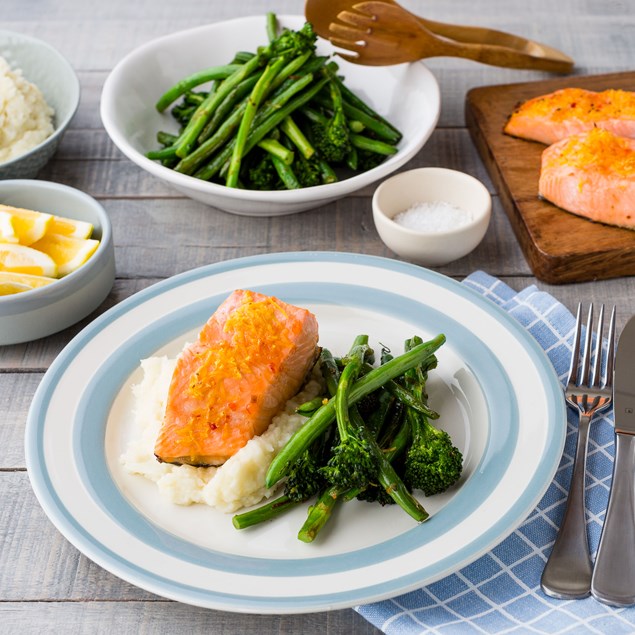 Sweet Chilli Salmon with Potato Cauliflower Mash