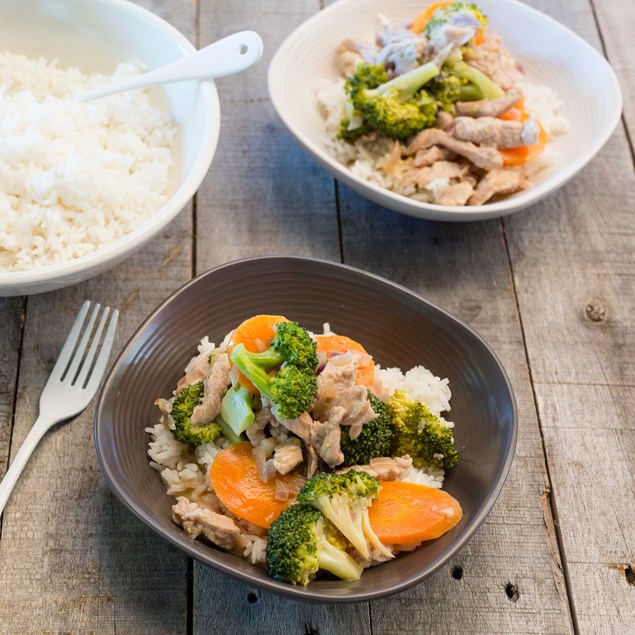 Pork Red Curry with Vegetables and Jasmine Rice