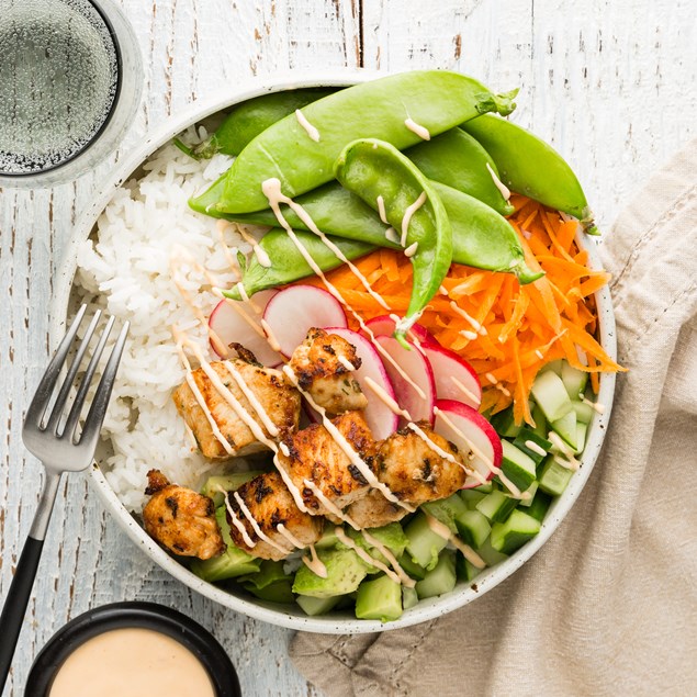 Chicken Poke Bowl with Sriracha Mayo