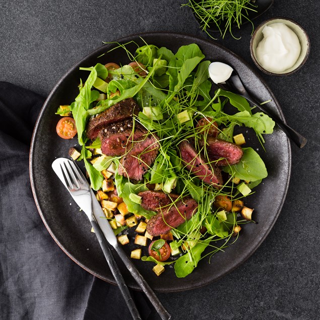 Old Bay Blackened Venison with Avocado & Micro Spring Onions