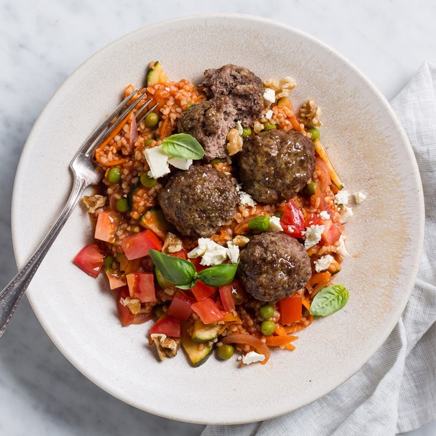 Beef and Pork Meatballs with tomato bulgur