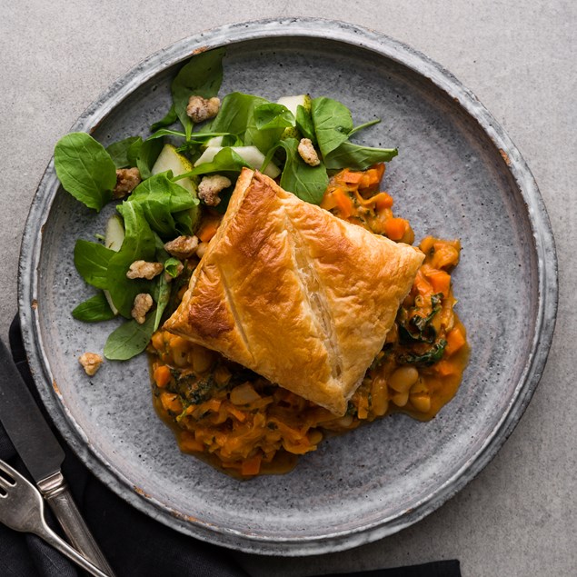 Mascarpone, Cannellini & Leek Pies with Candied Walnut Salad 