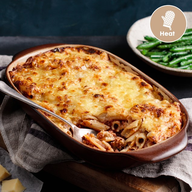 Lamb Ragù Pasta Bake with Spinach Salad