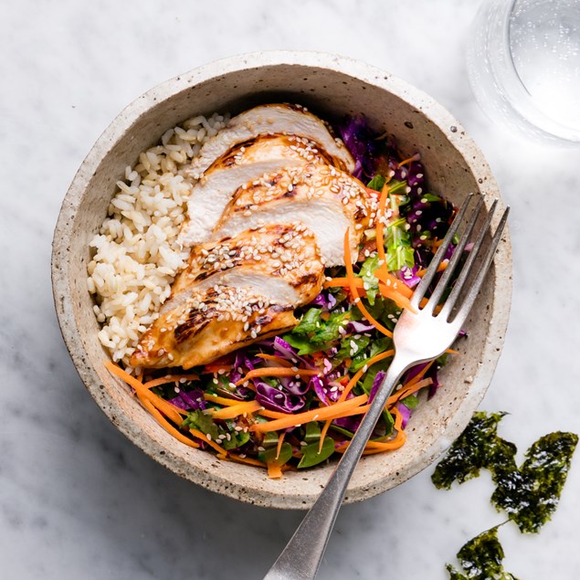 Teriyaki Chicken Bowl with Sesame Slaw and Nori