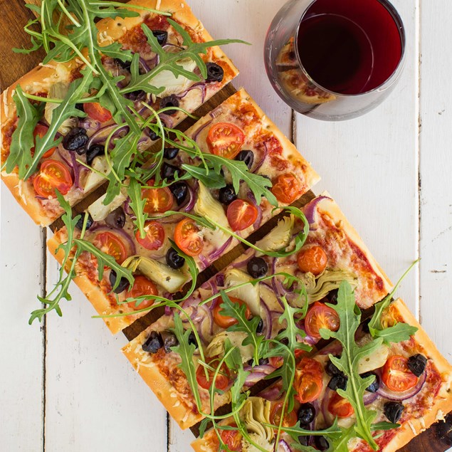 Mediterranean Pizza with Tomatoes, Parmesan and Rocket