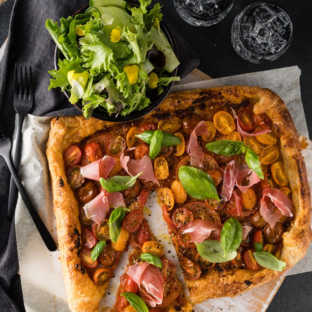 Tomato Galette with Prosciutto & Chilli Basil Salt
