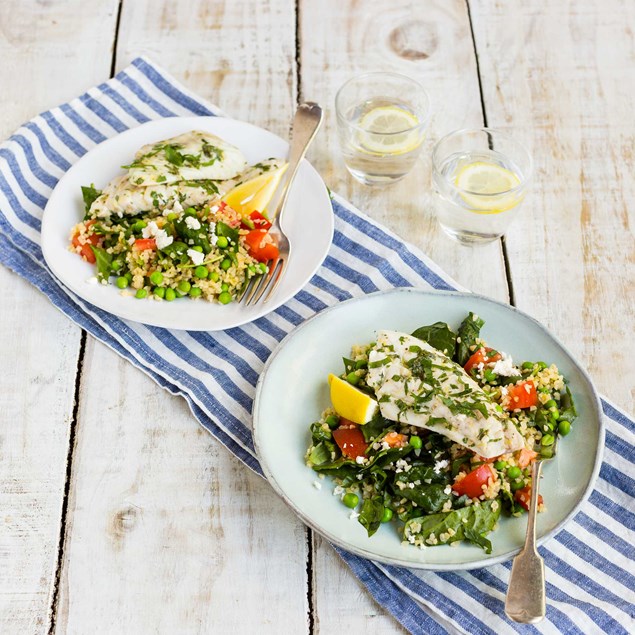 Lemon-Herb Baked Fish with Veggie Bulgur