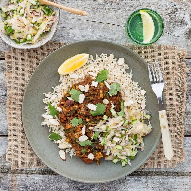 Puy Lentil and Spinach Masala with Pear Cucumber Salsa