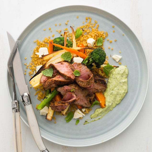 Argentinian Lamb with Roast Veggie and Bulgur Salad